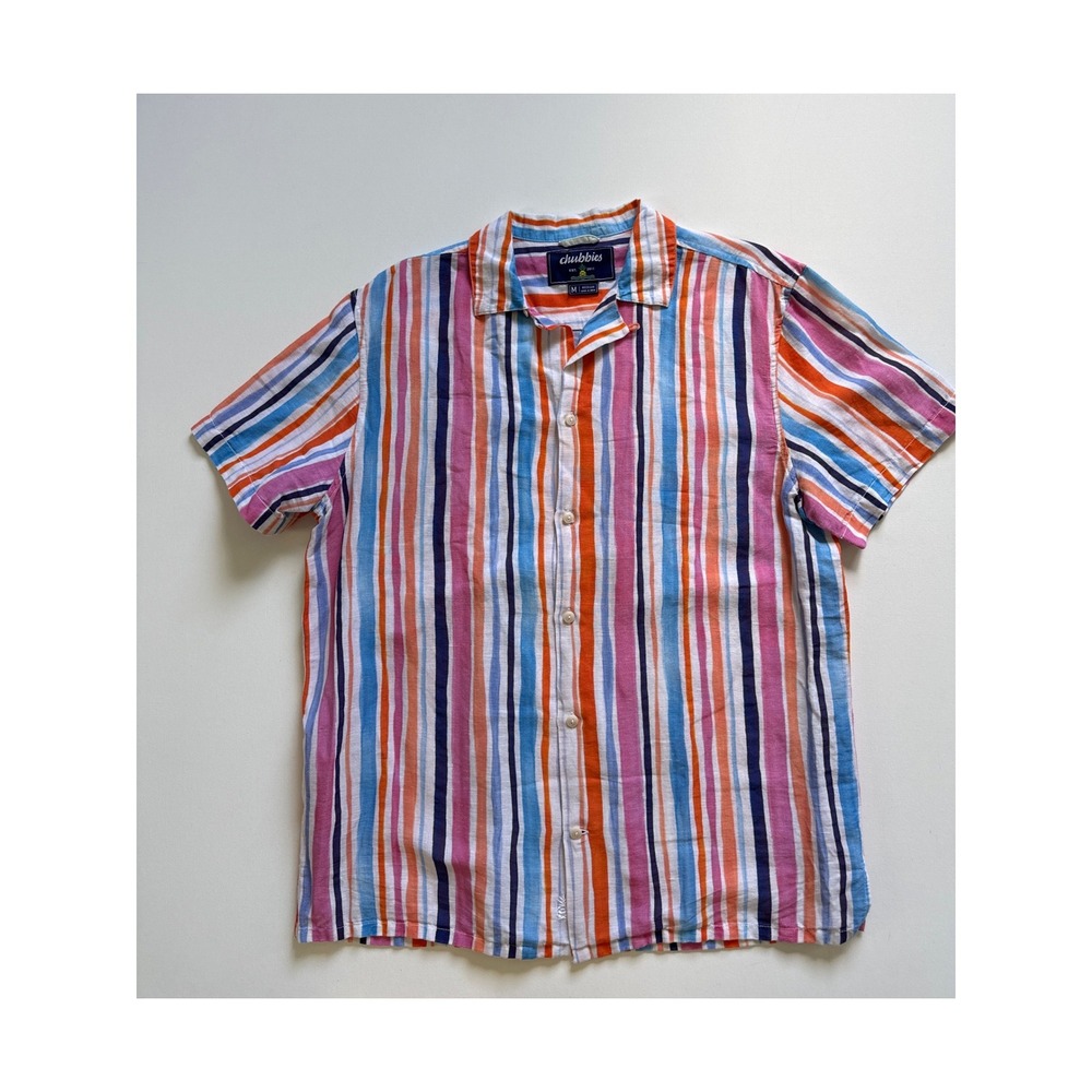 Chubbies Mens Medium Linen Cotton Striped Short Sleeve Camp Shirt SM22CA00502